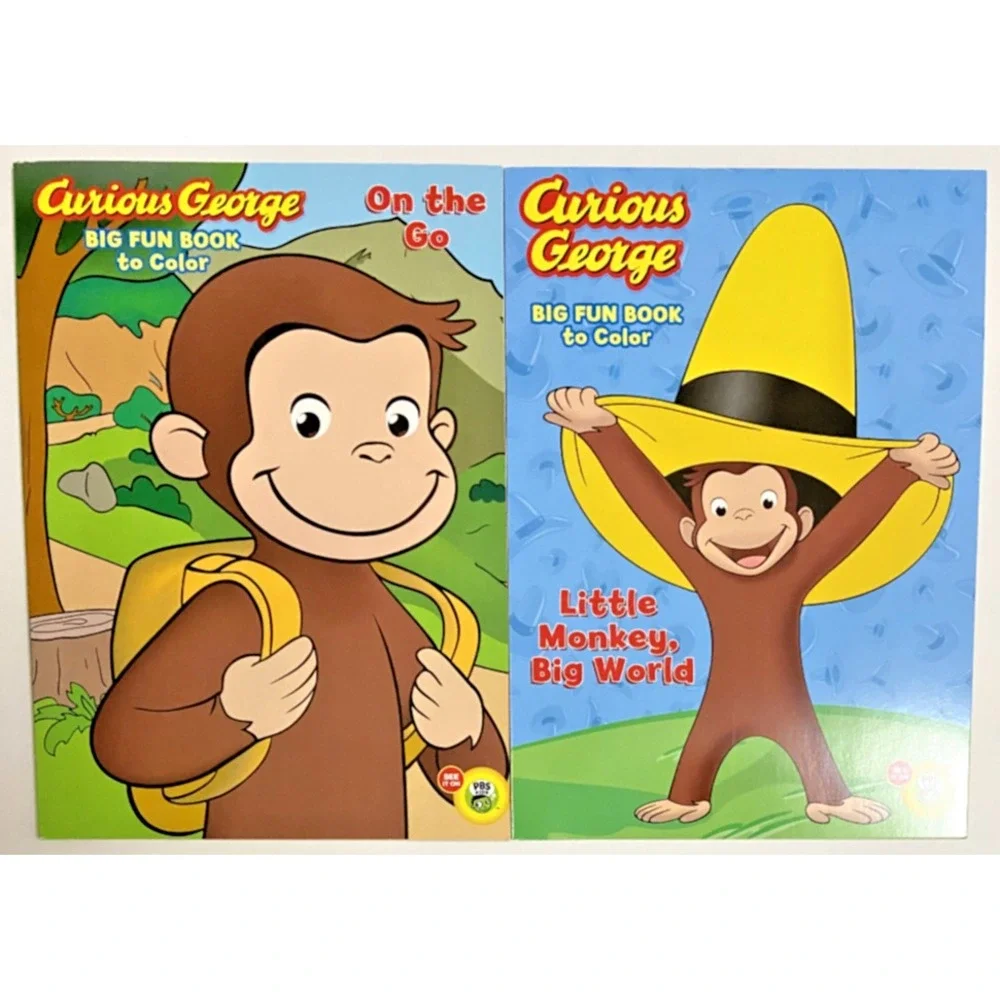 CURIOUS GEORGE On The Go & Little Monkey, Big World Big Fun Books To Color